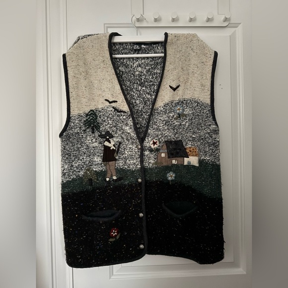 vintage Jackets & Blazers - Scenic Knit Vest with Button Closure